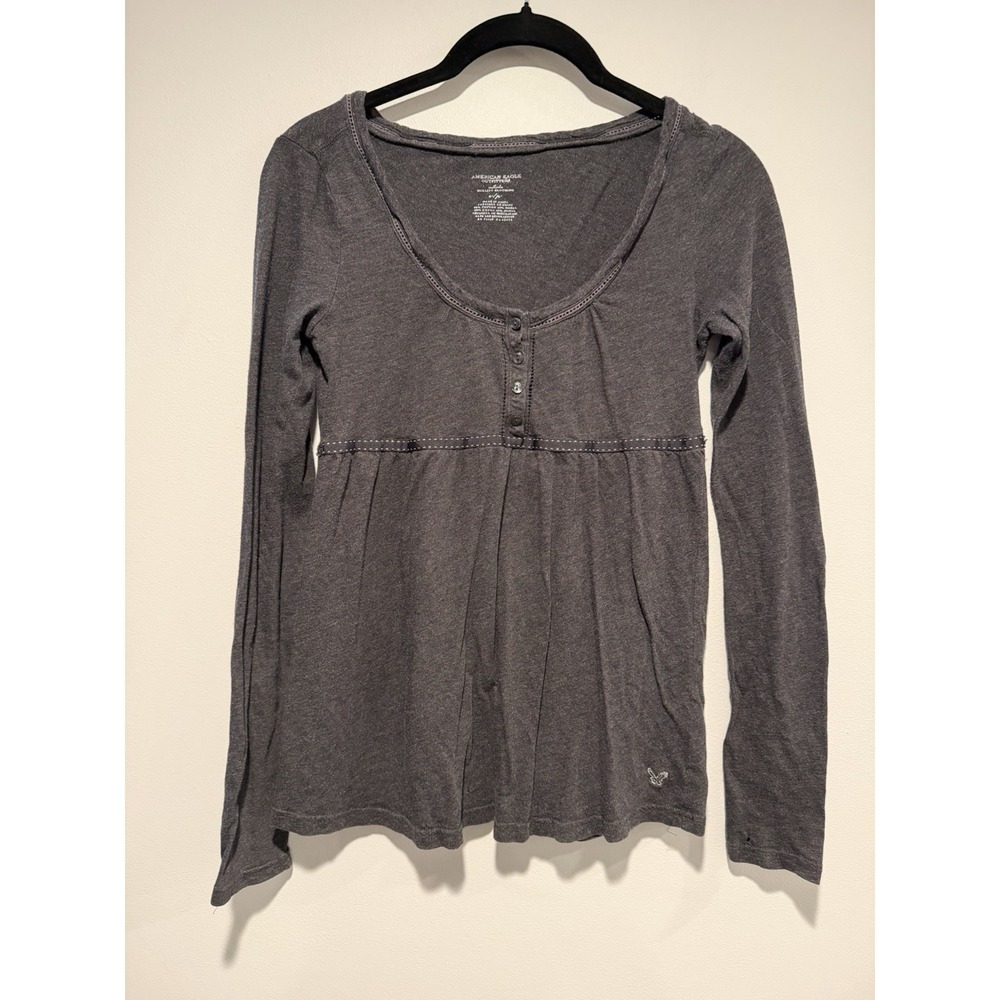 Vintage Y2K Abercrombie & Fitch gray empire waist babydoll henley Bella Swan top